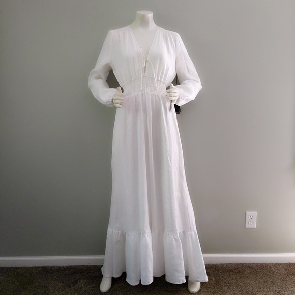 New! 🎉HP🎉 Reformation Chantal White Linen Prairie Wedding Maxi Dress L - Picture 2 of 7